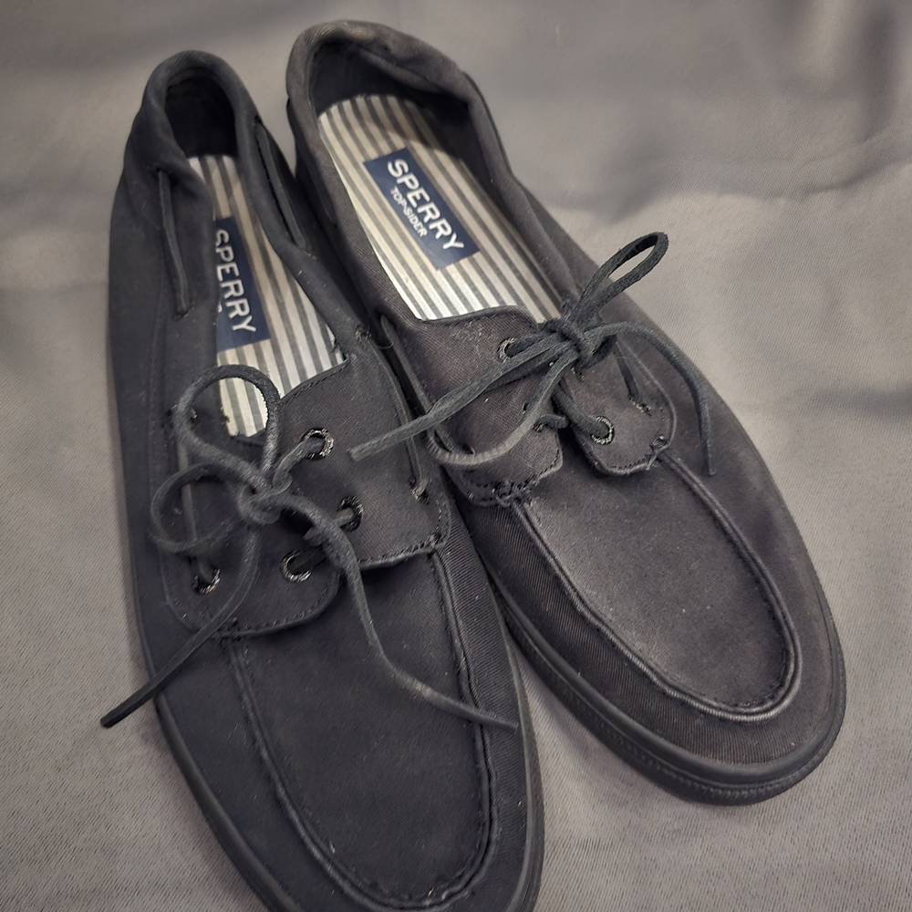 Sperry Mens Black Canvas Boat Shoes 12 - Picture 2 of 9